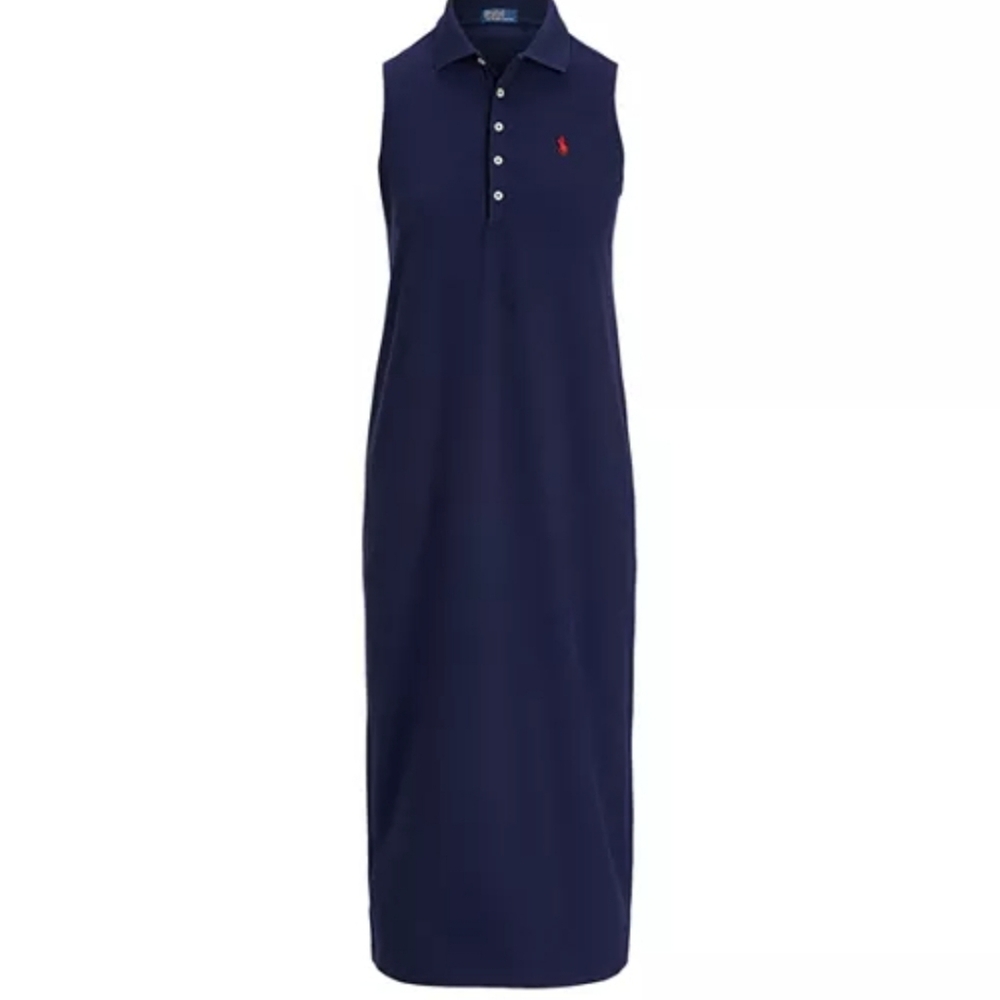 Ralph Lauren Navy Sleeveless Polo Midi Dress with Red Logo - Picture 3 of 10